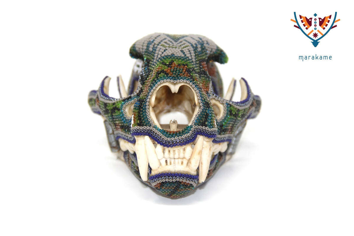 Cráneo de puma Huichol -&quot;Werikateime&quot; - Arte Huichol - Marakame