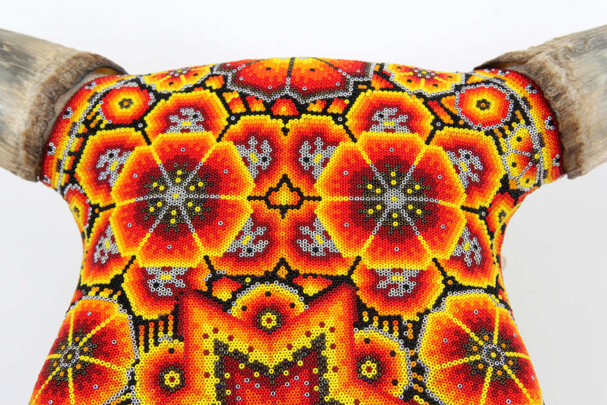 Cráneo de vaca Arte Huichol - Tatewari