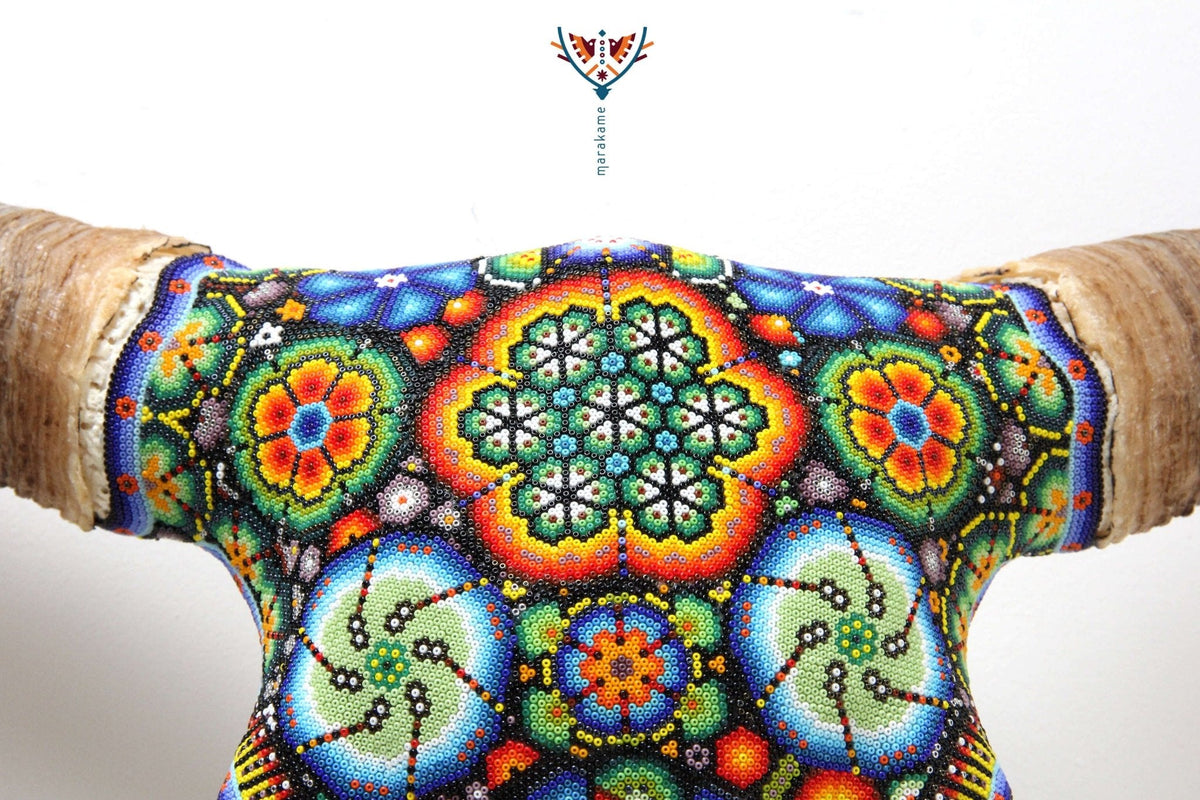 Cráneo de Longhorn Arte Huichol - Hikuri I - Arte Huichol - Marakame