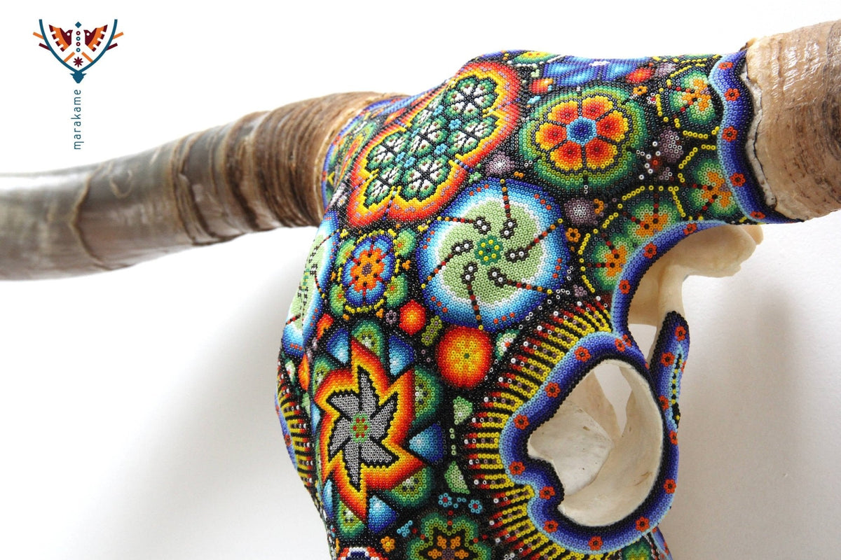 Cráneo de Longhorn Arte Huichol - Hikuri I - Arte Huichol - Marakame