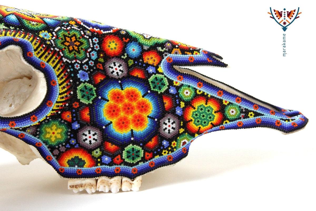 Cráneo de Longhorn Arte Huichol - Hikuri I - Arte Huichol - Marakame