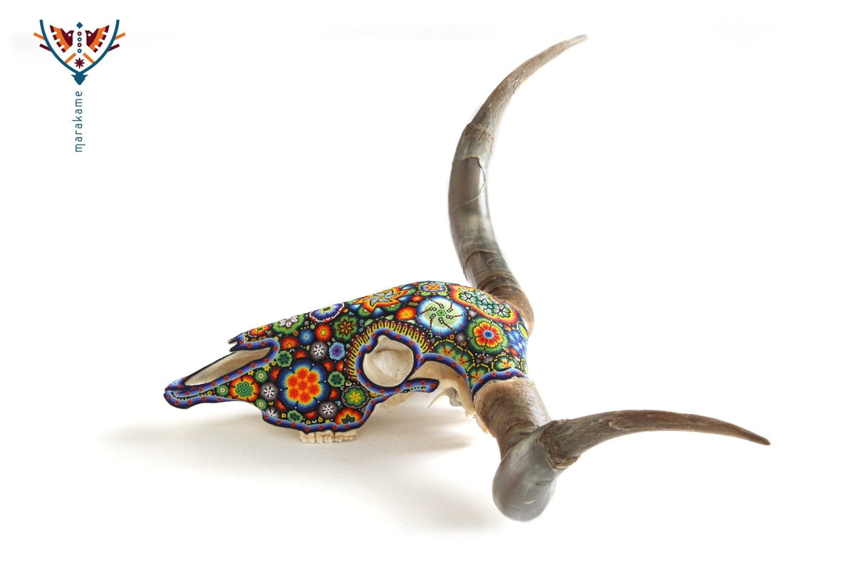 Cráneo de Longhorn Arte Huichol - Hikuri I - Arte Huichol - Marakame