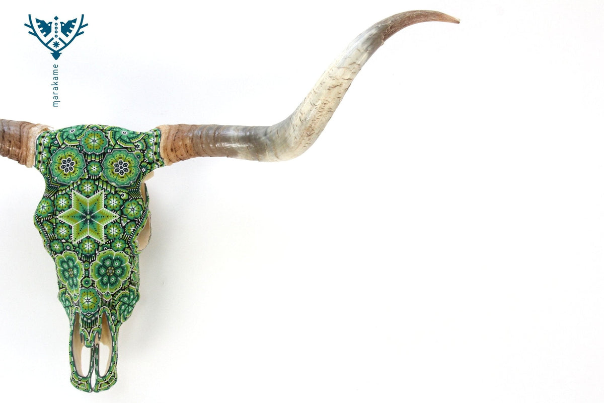 Cráneo de Longhorn Arte Huichol - Hikuri V - Arte Huichol - Marakame