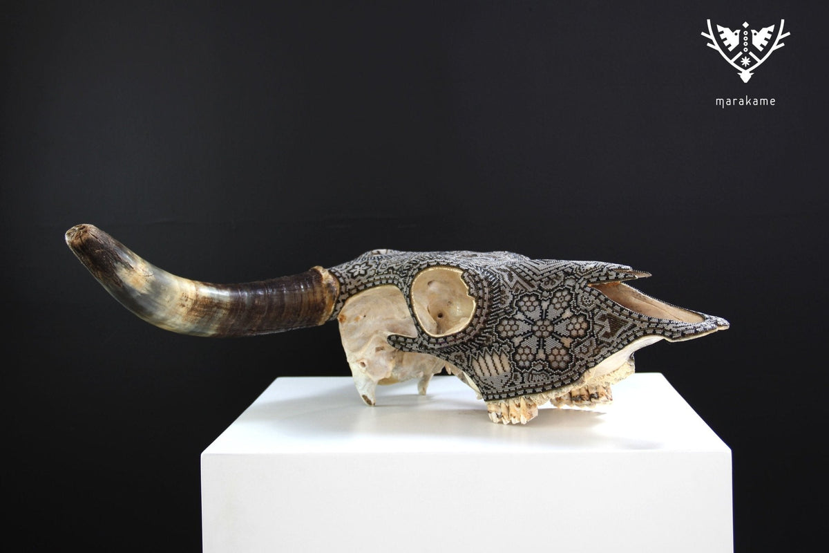 Cráneo de vaca Arte Huichol - Gran Wexikia - Arte Huichol - Marakame