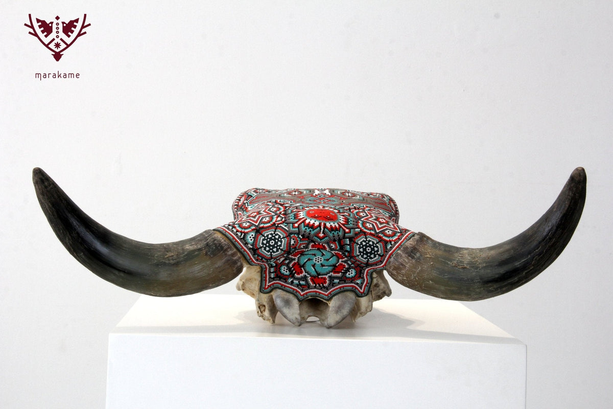 Cráneo de vaca Arte Huichol - Haramara Nusa - Arte Huichol - Marakame