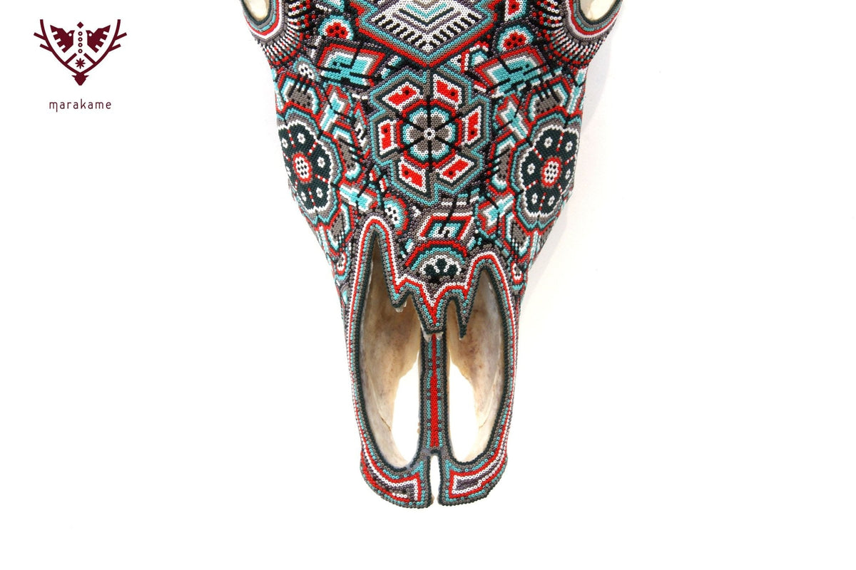 Cráneo de vaca Arte Huichol - Haramara Nusa - Arte Huichol - Marakame
