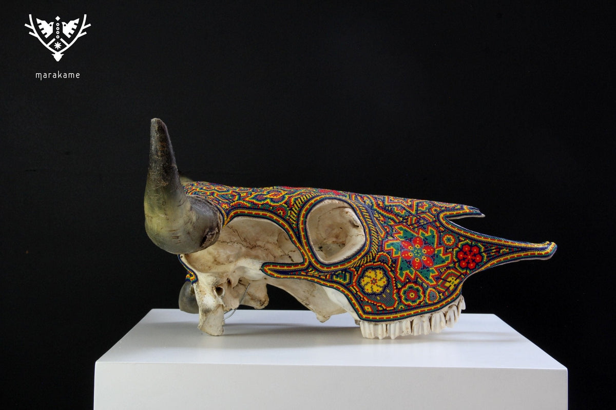 Cráneo de vaca Arte Huichol - hikuri neixa en tseriekame - Arte Huichol - Marakame