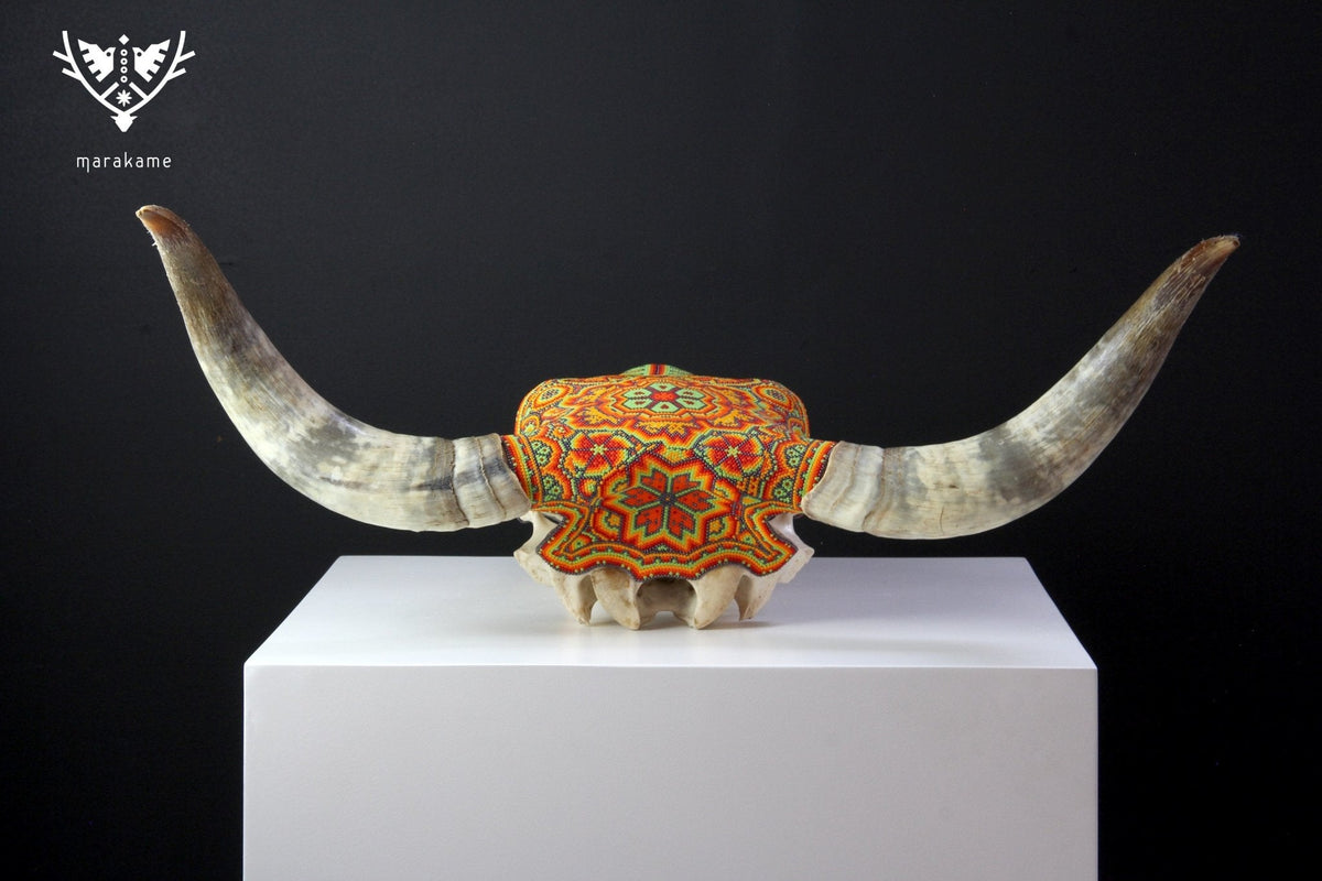 Cráneo de vaca Arte Huichol - Iku II - Arte Huichol - Marakame