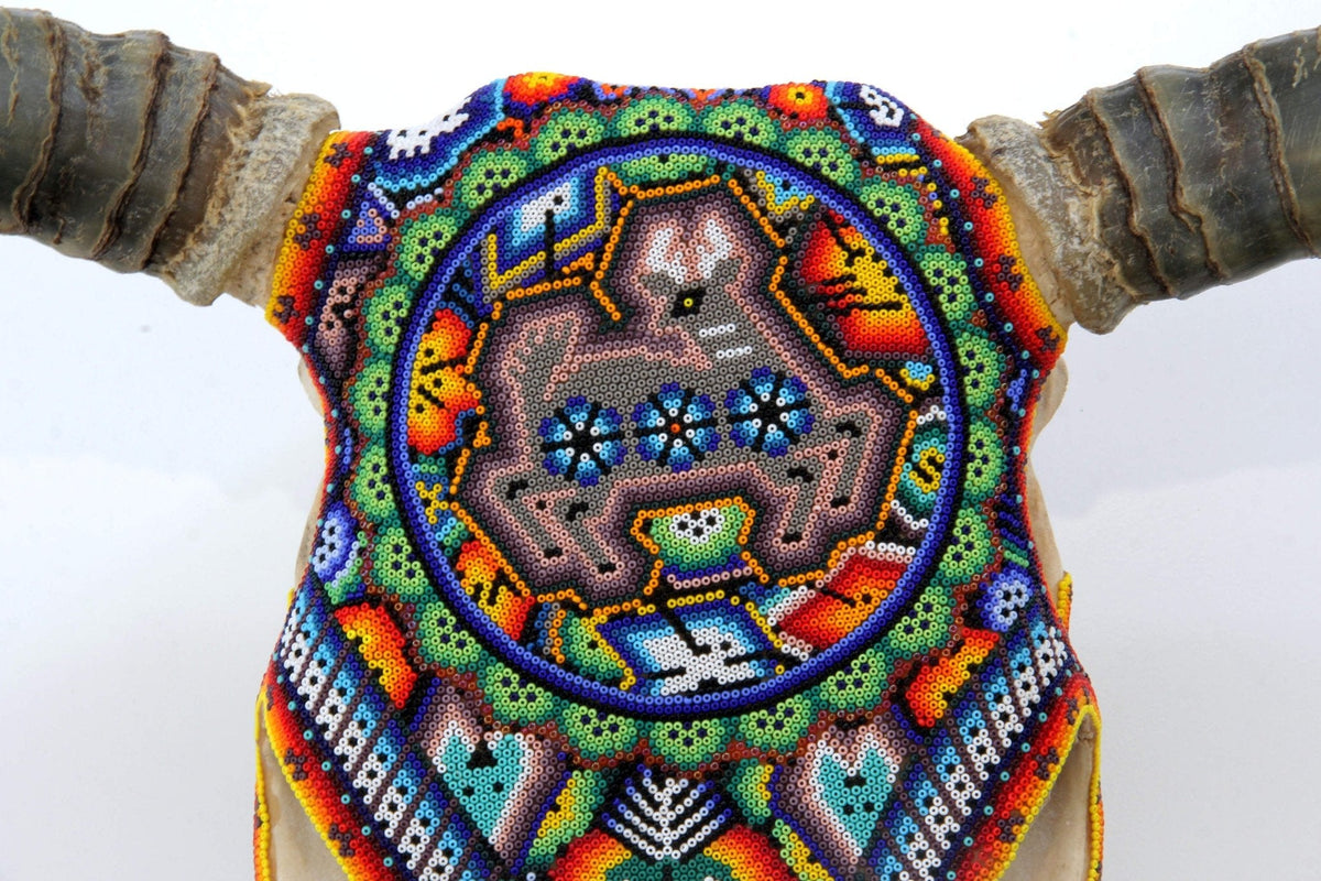 Cráneo de vaca Arte Huichol - ikú maxa - Arte Huichol - Marakame