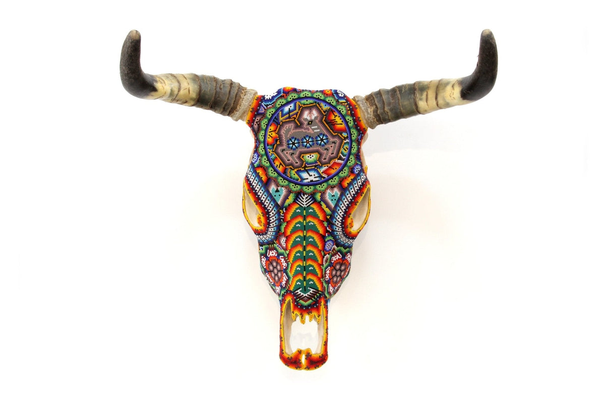 Cráneo de vaca Arte Huichol - ikú maxa - Arte Huichol - Marakame