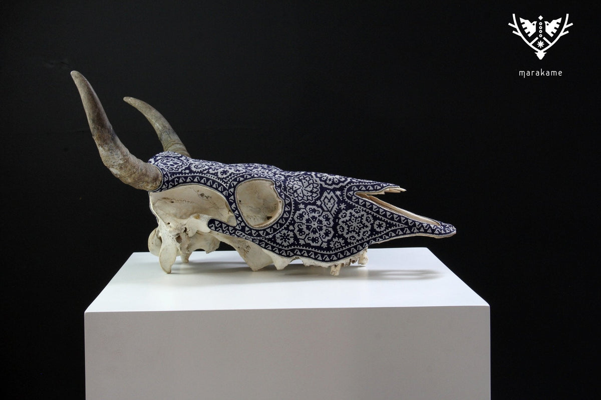 Cráneo de vaca Arte Huichol - Jícuri - Arte Huichol - Marakame