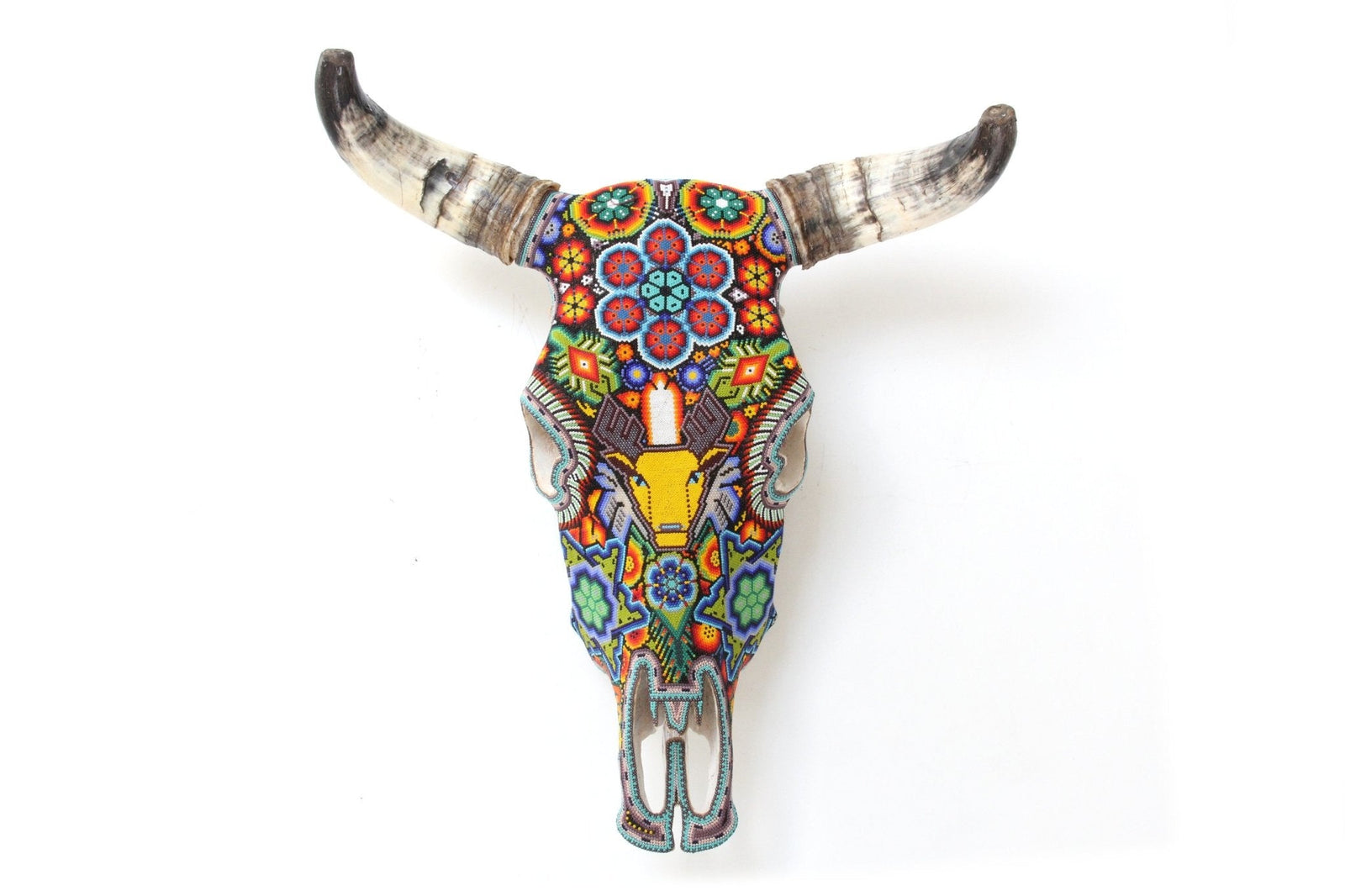 Craneo de vaca Arte Huichol - Kauyumari Katira - Arte Huichol - Marakame