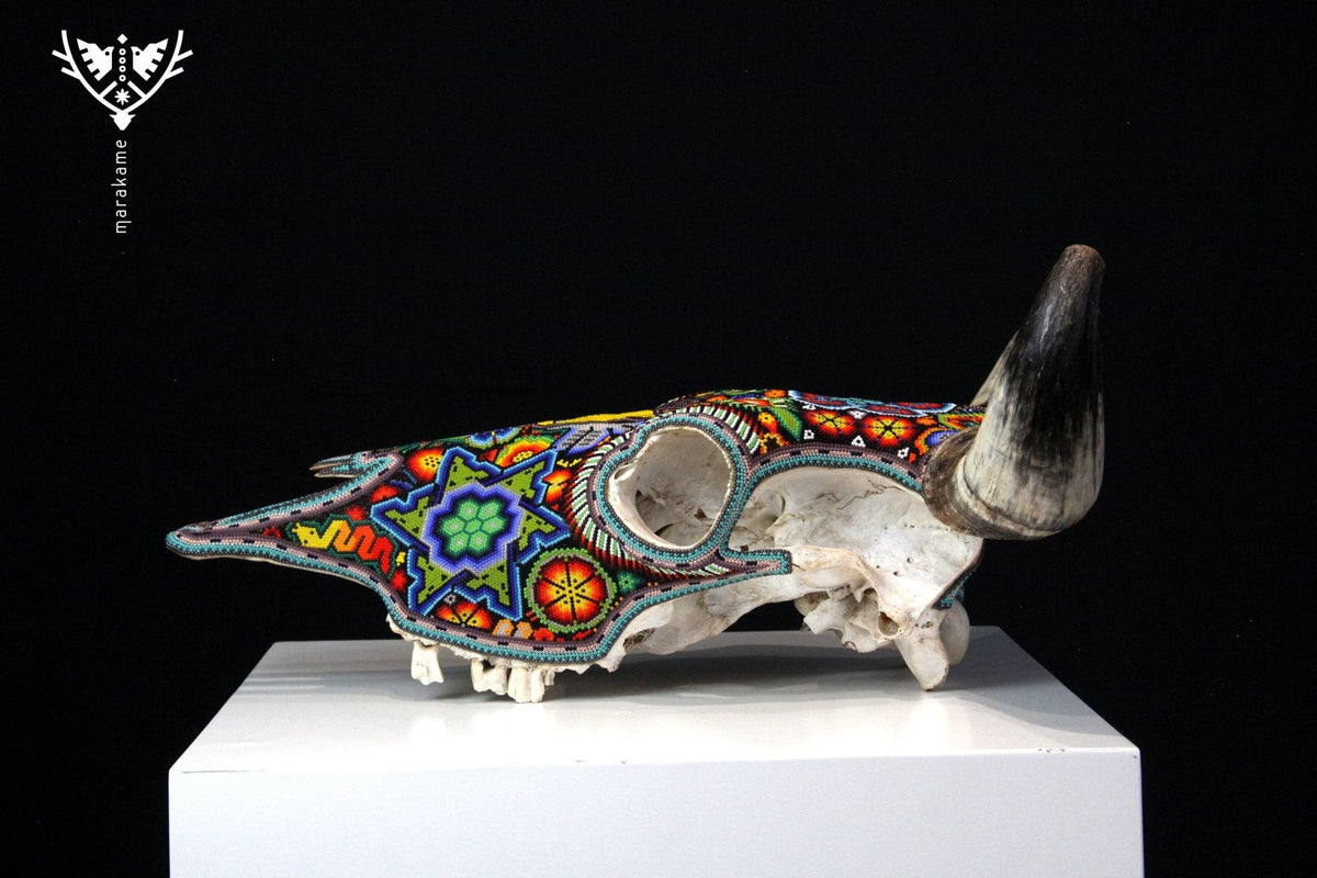 Craneo de vaca Arte Huichol - Kauyumari Katira - Arte Huichol - Marakame