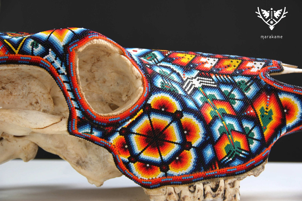 Cráneo de vaca Arte Huichol - Maxa kuaxi - Arte Huichol - Marakame