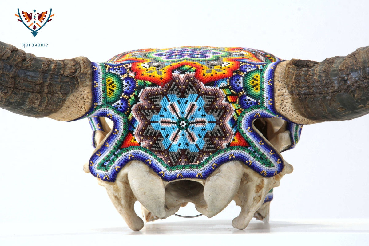 Cráneo de vaca Arte Huichol - Neixa Wixárika - Arte Huichol - Marakame