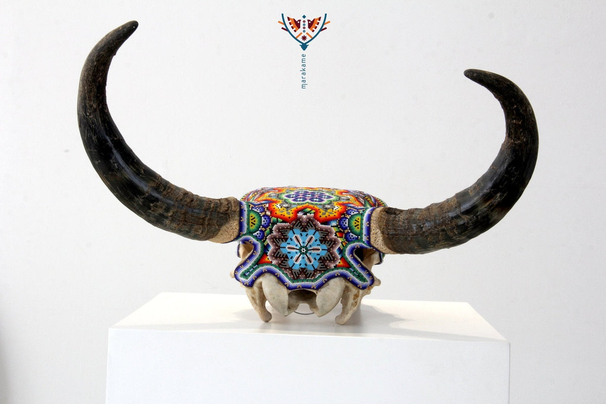 Cráneo de vaca Arte Huichol - Neixa Wixárika - Arte Huichol - Marakame