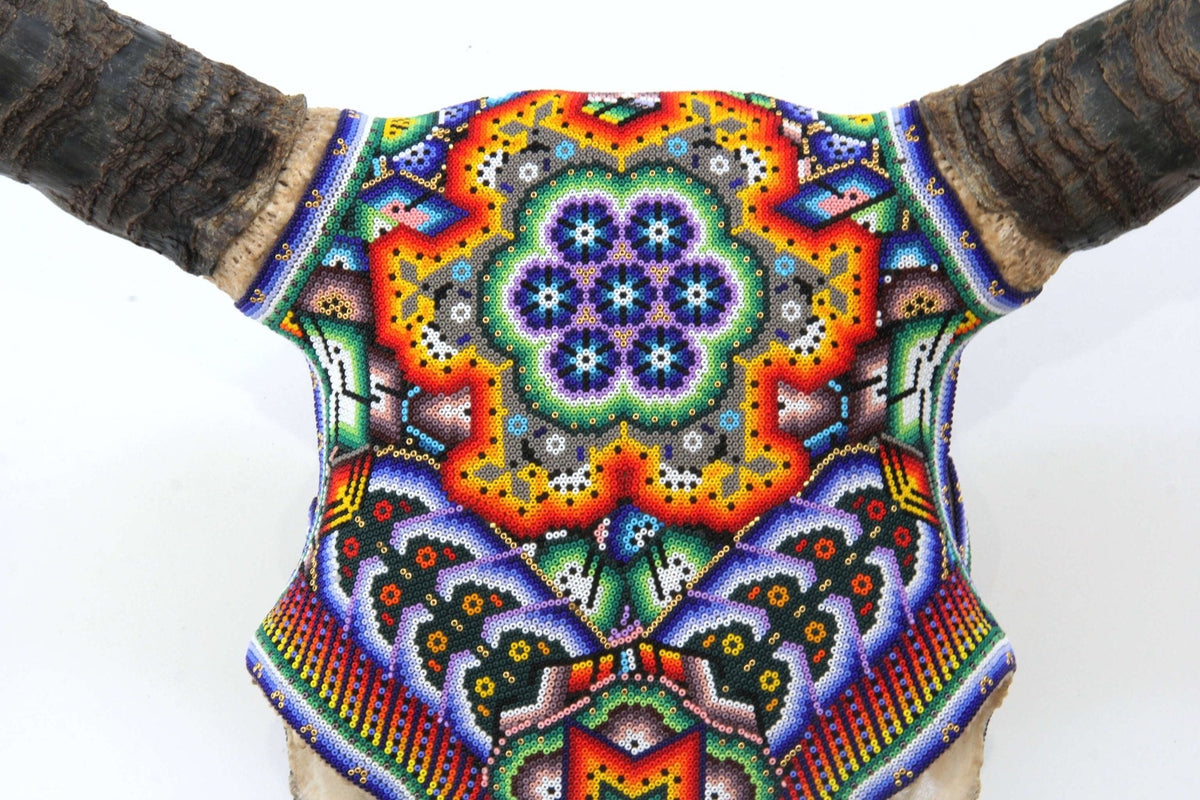 Cráneo de vaca Arte Huichol - Neixa Wixárika - Arte Huichol - Marakame
