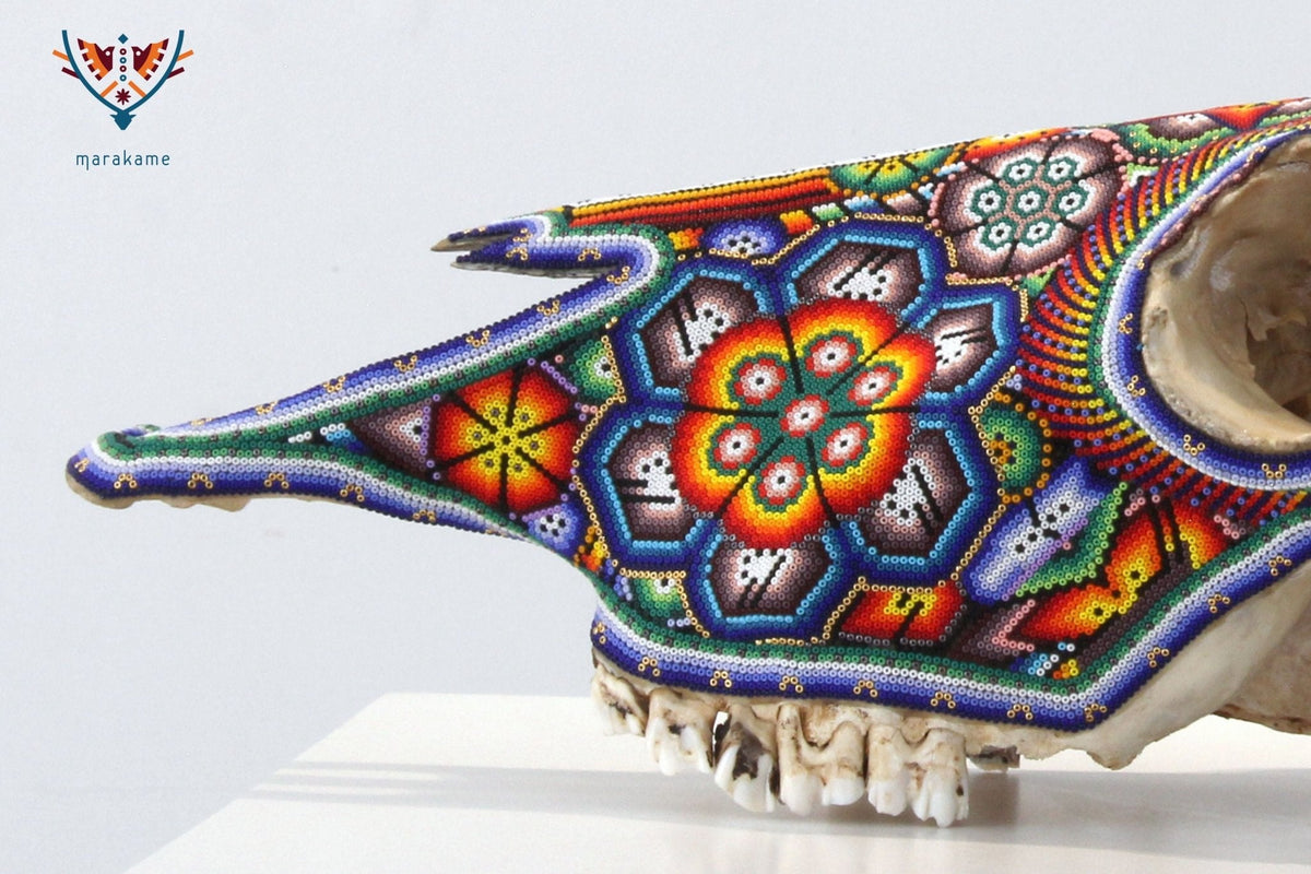 Cráneo de vaca Arte Huichol - Neixa Wixárika - Arte Huichol - Marakame