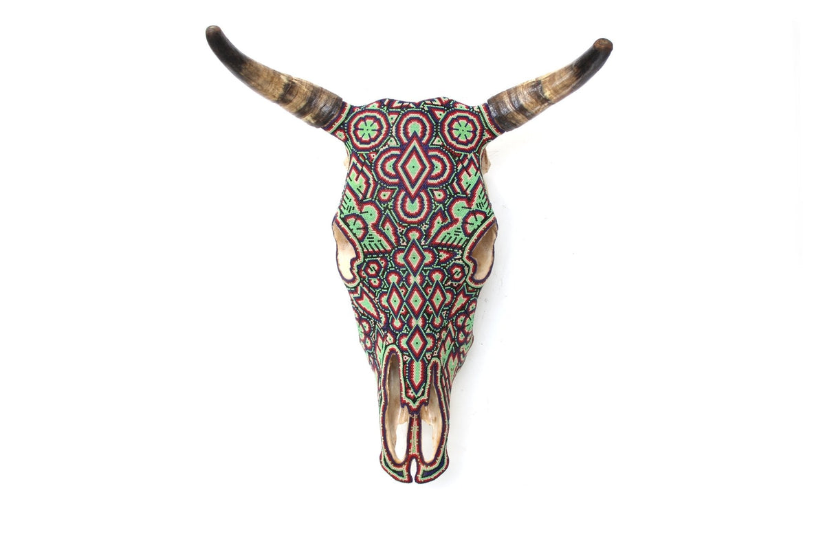 Cráneo de vaca Arte Huichol - Nierika miire - Arte Huichol - Marakame