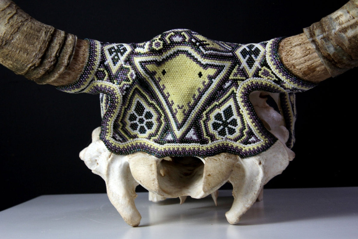 Cráneo de vaca Arte Huichol - Nierika miire II - Arte Huichol - Marakame