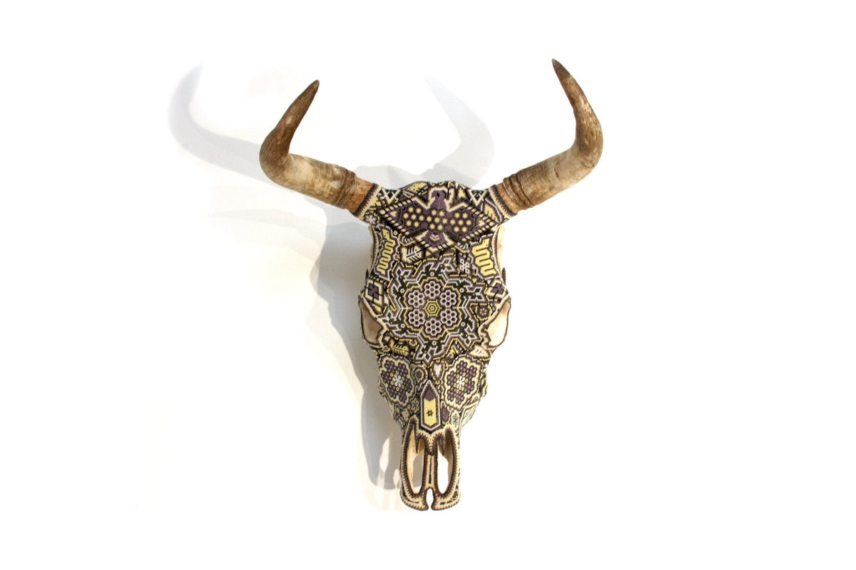Cráneo de vaca Arte Huichol - Nierika miire II - Arte Huichol - Marakame