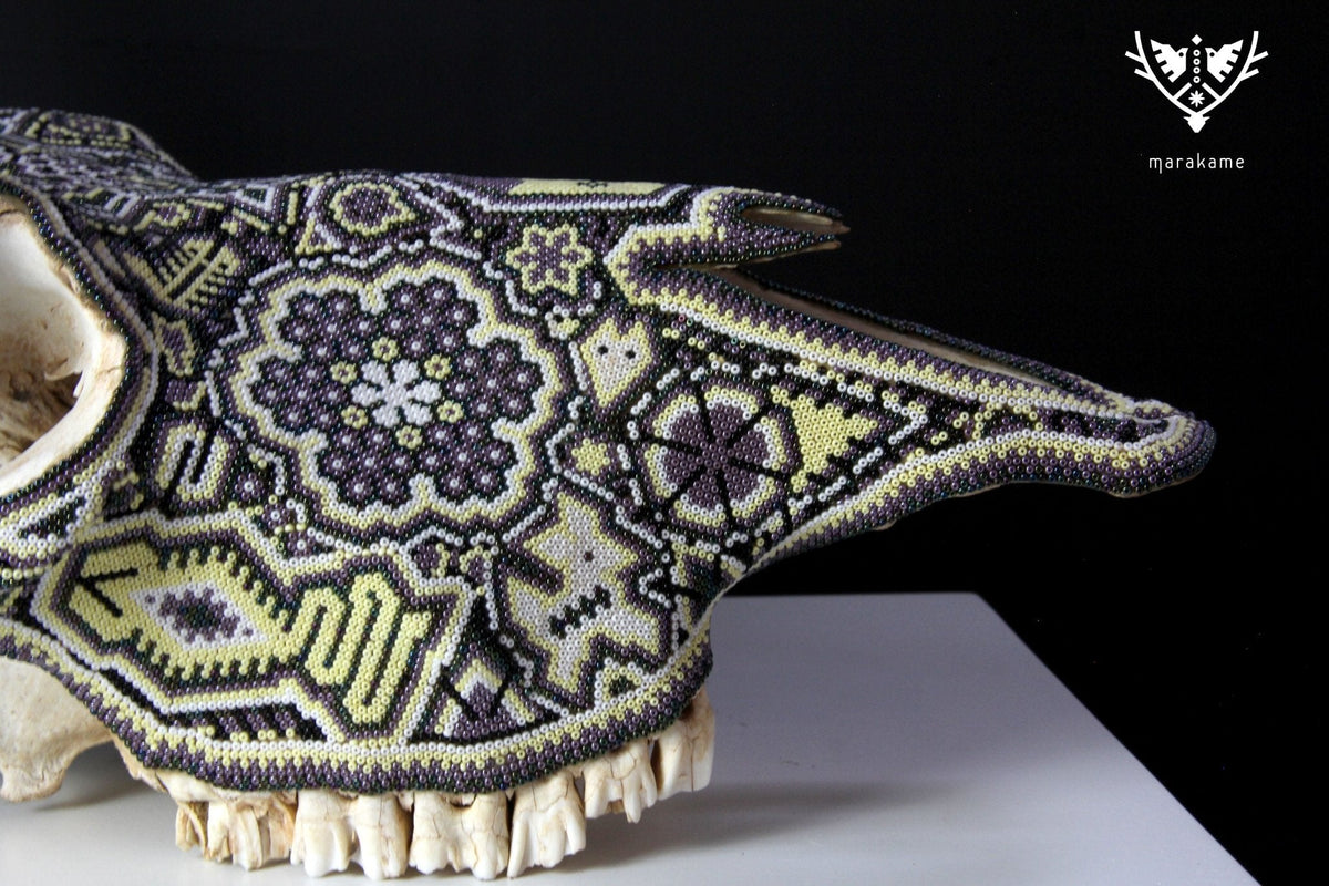 Cráneo de vaca Arte Huichol - Nierika miire II - Arte Huichol - Marakame