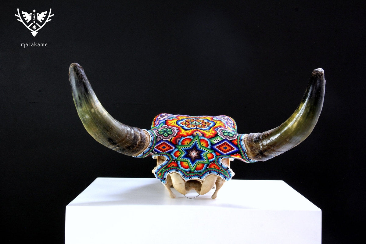 Cráneo de vaca Arte Huichol - Raie ascendente - Arte Huichol - Marakame