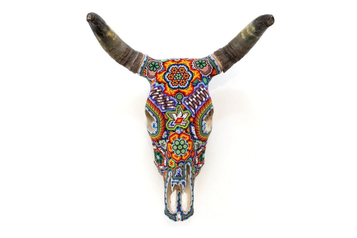Cráneo de vaca Arte Huichol - Raie ascendente - Arte Huichol - Marakame