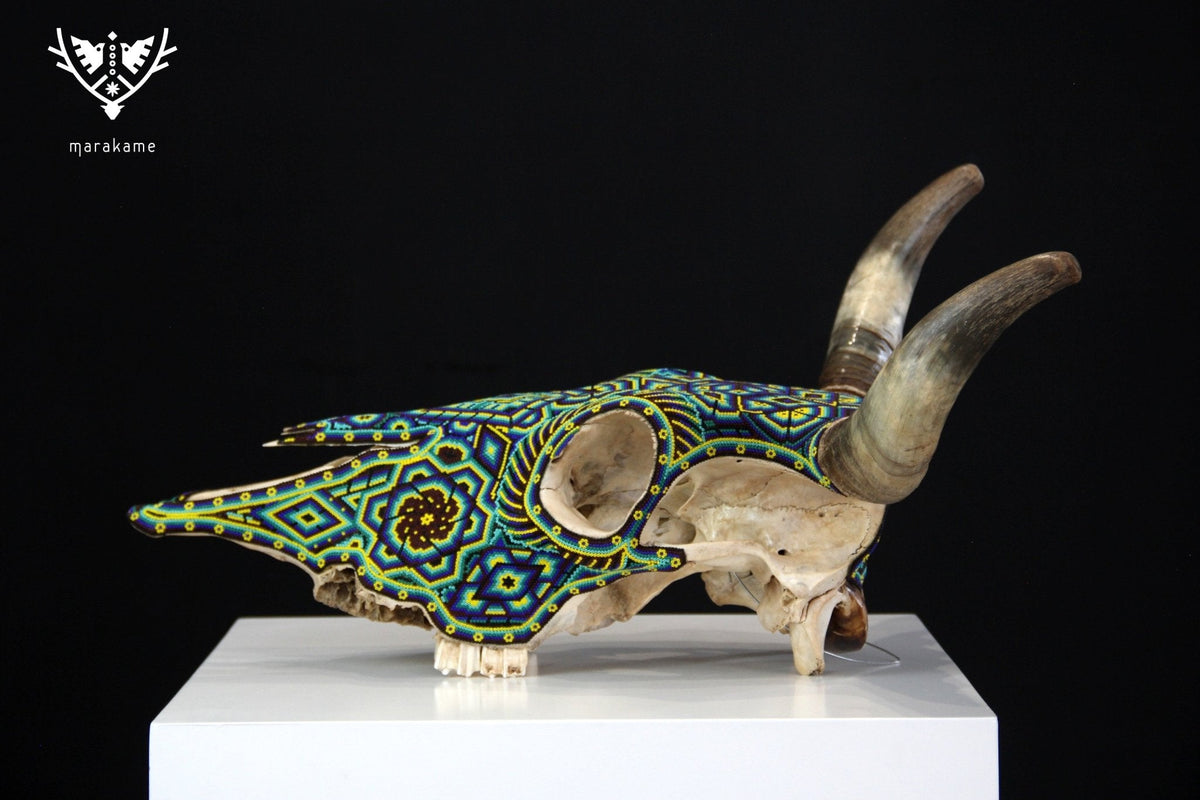 Cráneo de vaca Arte Huichol - Tatéi Hikuri - Arte Huichol - Marakame