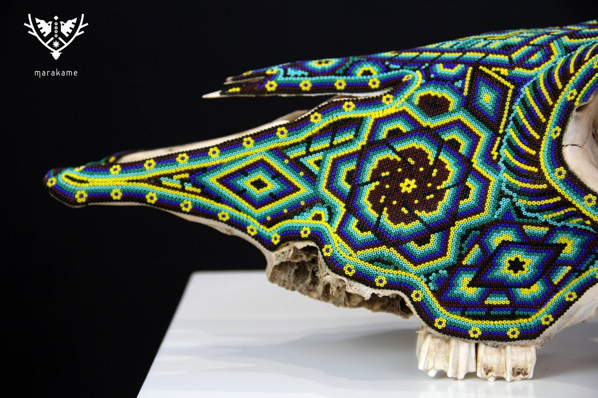 Cráneo de vaca Arte Huichol - Tatéi Hikuri - Arte Huichol - Marakame