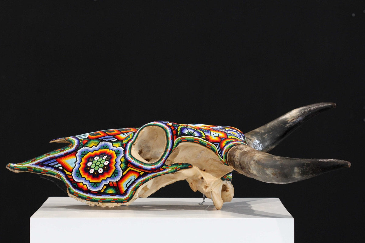 Cráneo de vaca Arte Huichol - Tatei Matinieri II - Arte Huichol - Marakame