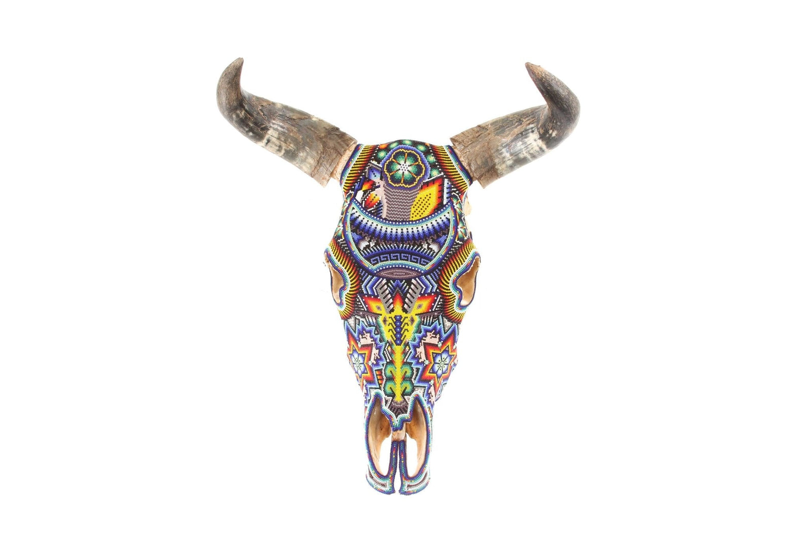 Cráneo de vaca Arte Huichol - Tatei Matinieri V - Arte Huichol - Marakame