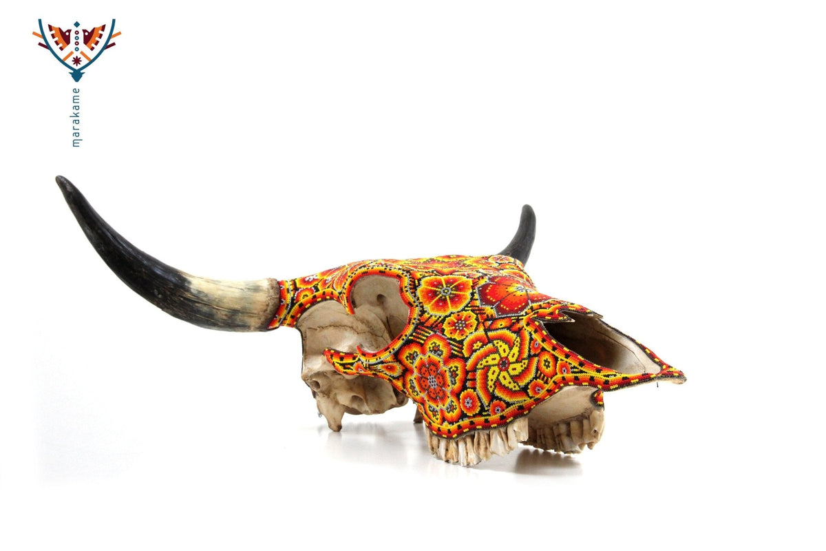 Cráneo de vaca Arte Huichol - Tatewari - Arte Huichol - Marakame