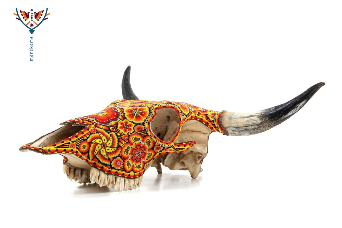Cráneo de vaca Arte Huichol - Tatewari - Arte Huichol - Marakame