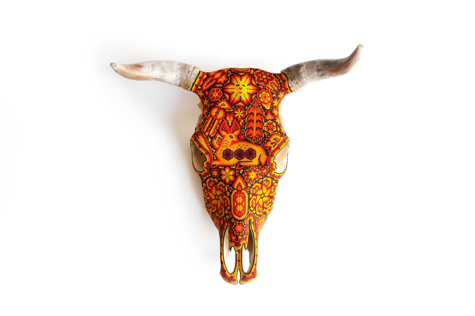 Cráneo de vaca Arte Huichol - Tatewari - Arte Huichol - Marakame