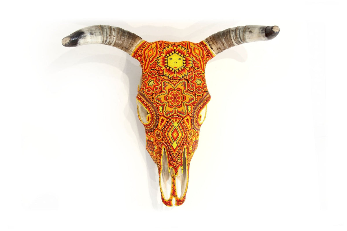 Cráneo de vaca Arte Huichol - Tau Tatewari - Arte Huichol - Marakame