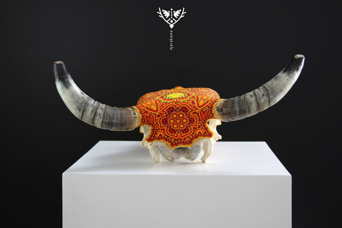 Cráneo de vaca Arte Huichol - Tau Tatewari - Arte Huichol - Marakame