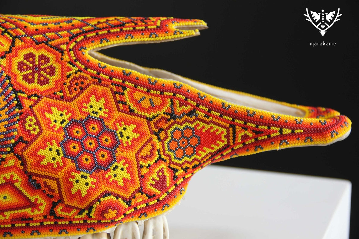 Cráneo de vaca Arte Huichol - Tau Tatewari - Arte Huichol - Marakame