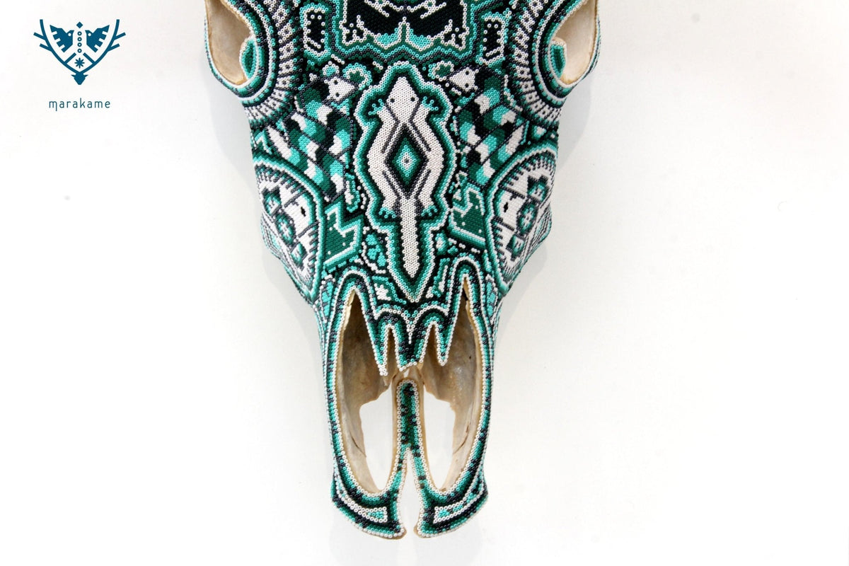 Cráneo de vaca Arte Huichol - Tawexiká en Wirikuta - Arte Huichol - Marakame