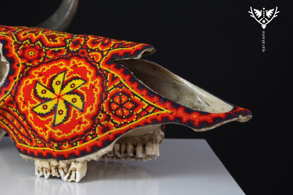 Cráneo de vaca Arte Huichol - Tuutú I - Arte Huichol - Marakame