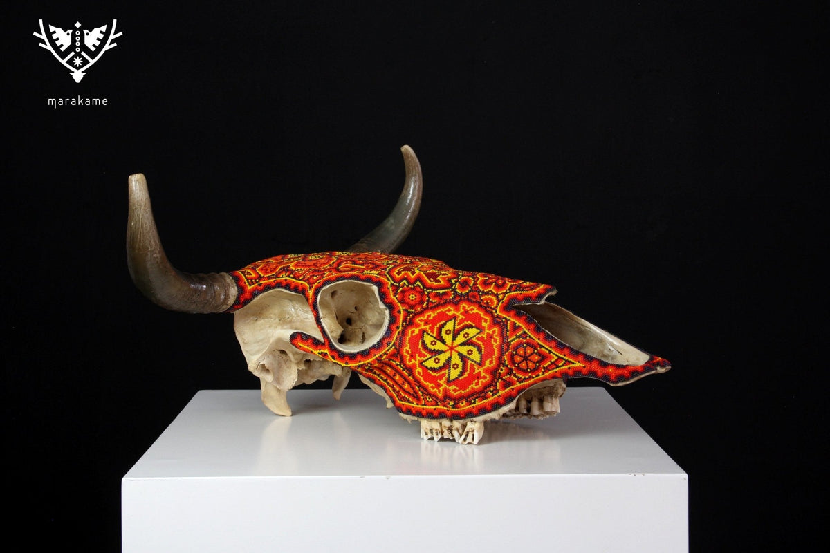 Cráneo de vaca Arte Huichol - Tuutú I - Arte Huichol - Marakame