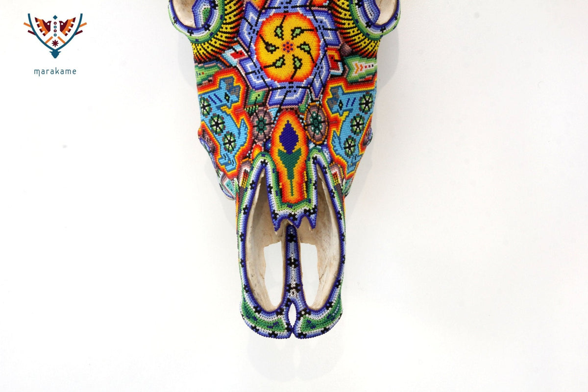 Cráneo de vaca Arte Huichol - Tuutú Iyari - Arte Huichol - Marakame
