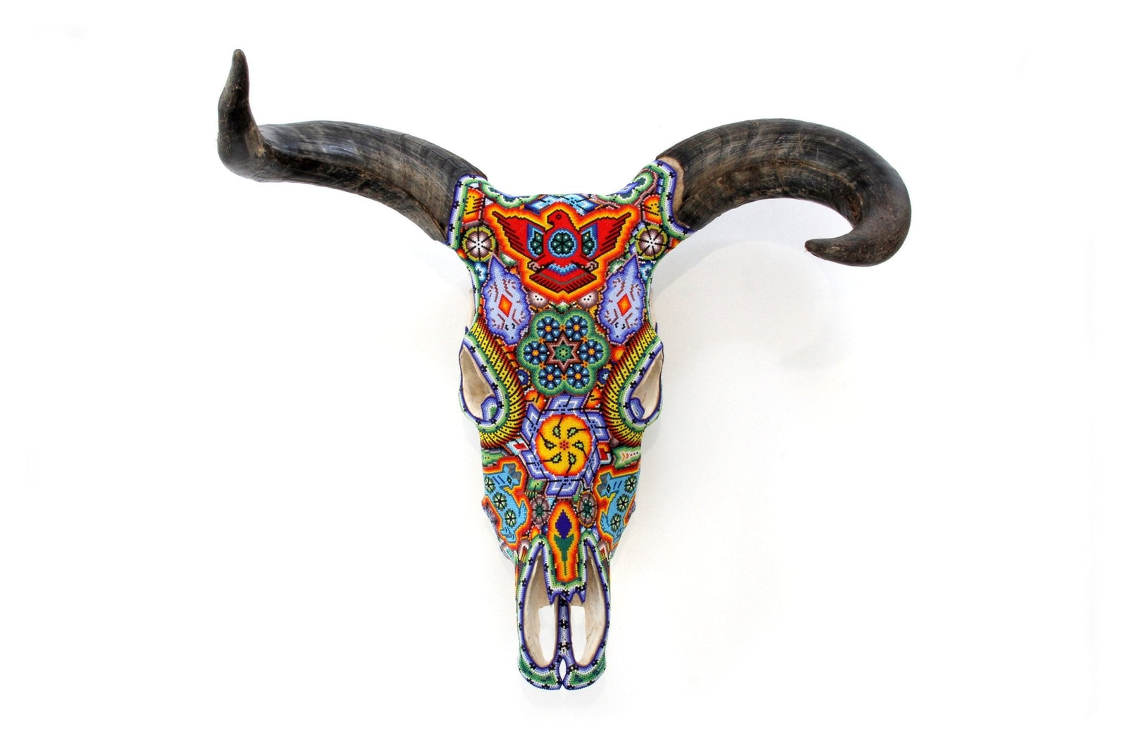 Cráneo de vaca Arte Huichol - Tuutú Iyari - Arte Huichol - Marakame