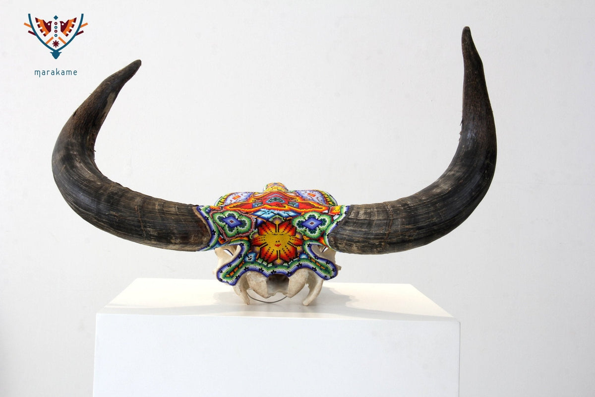 Cráneo de vaca Arte Huichol - Tuutú Iyari - Arte Huichol - Marakame
