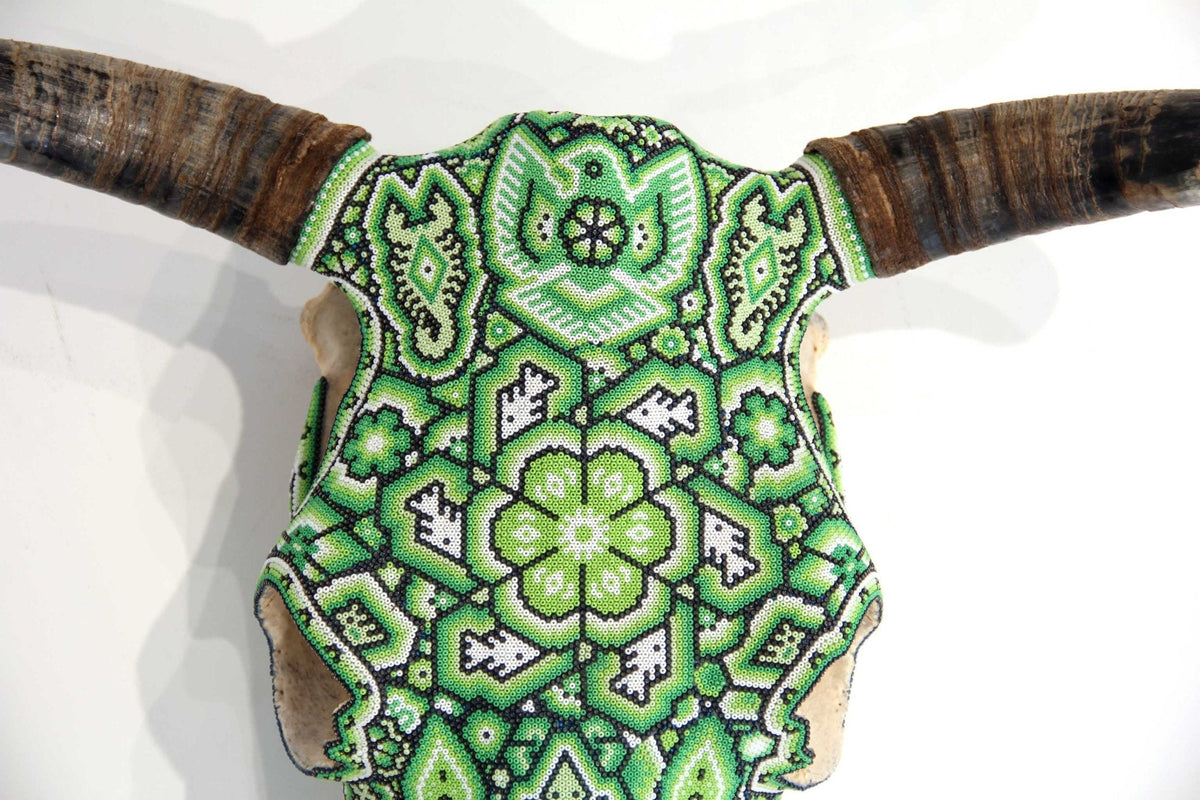 Cráneo de vaca Arte Huichol - Tuutu wexik+a - Arte Huichol - Marakame