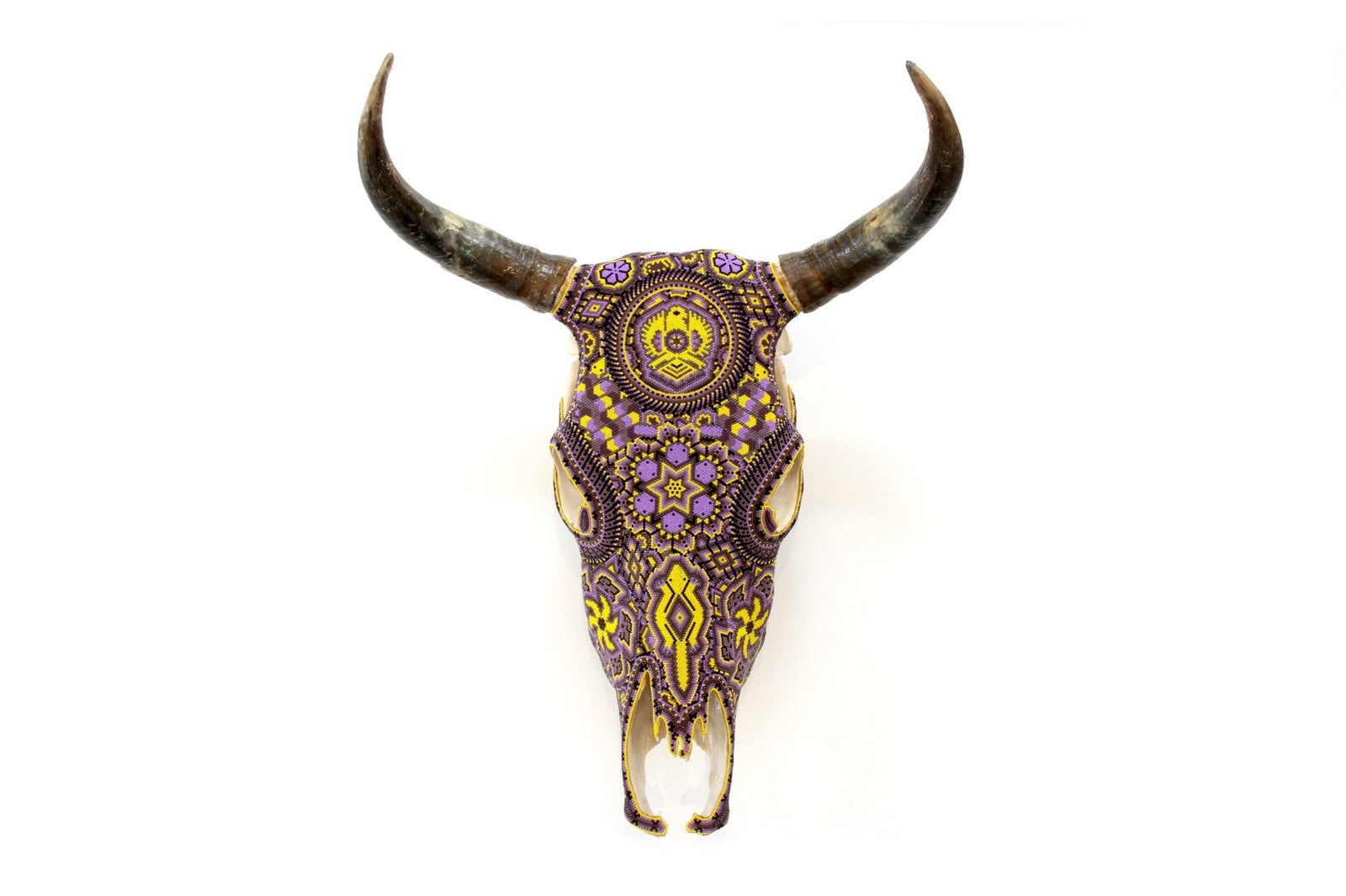 Cráneo de vaca Arte Huichol - Werika amarilla - Arte Huichol - Marakame