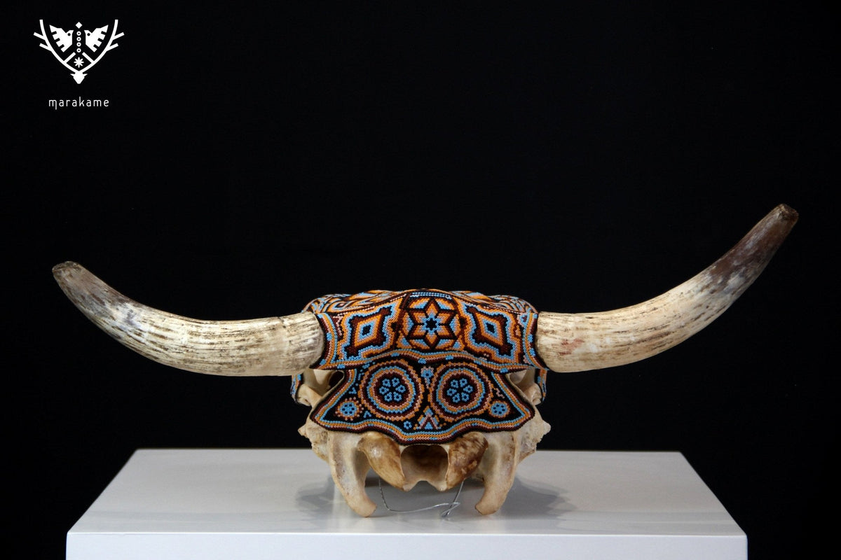 Cráneo de vaca Arte Huichol - Xurawe - Arte Huichol - Marakame