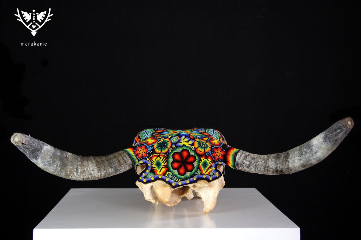 Cráneo de vaca Arte Huichol - Xurawe - Arte Huichol - Marakame