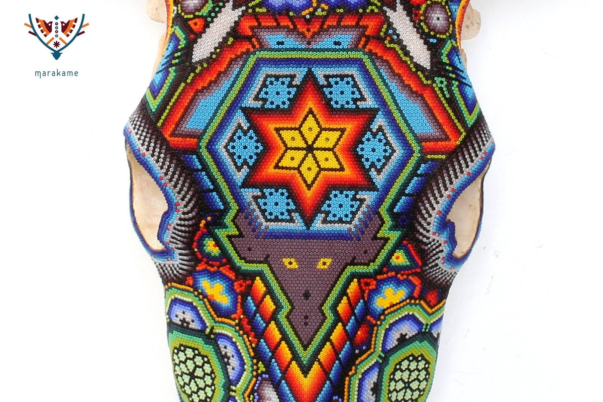 Cráneo de vaca Arte Huichol - Xurawe - Arte Huichol - Marakame