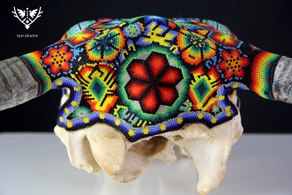 Cráneo de vaca Arte Huichol - Xurawe - Arte Huichol - Marakame